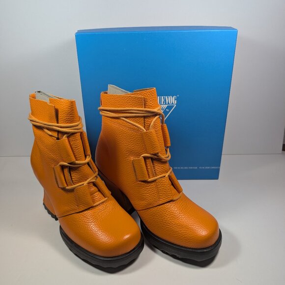 Fluevog Orange Stop It Sostener Lace-Up Ankle Boots, NIB, Size 9 Leather Booties - Picture 6 of 11
